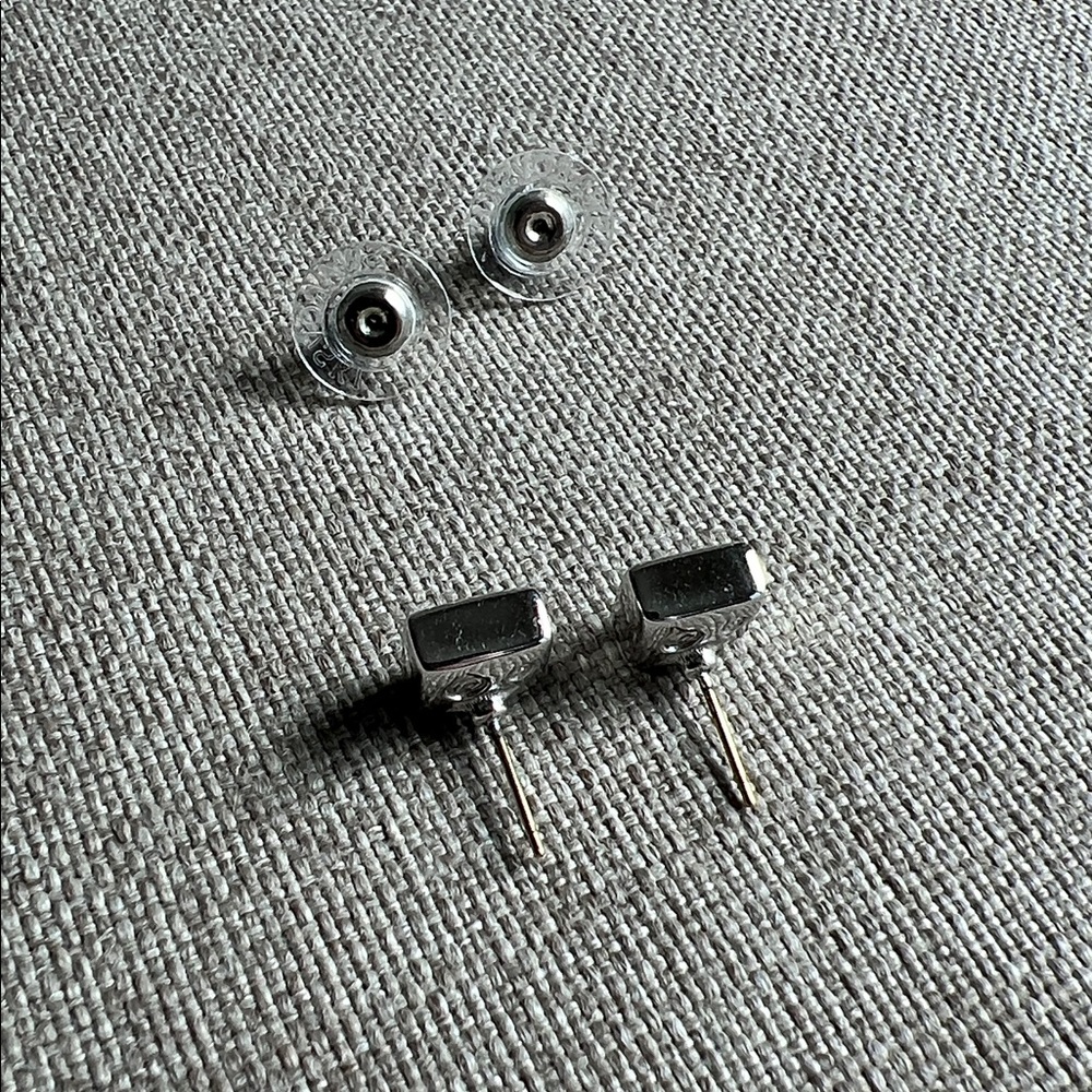 Swarovski | Vintage Crystal Emerald Cut Silver Tone Casing Pierced Earrings - Picture 7 of 9